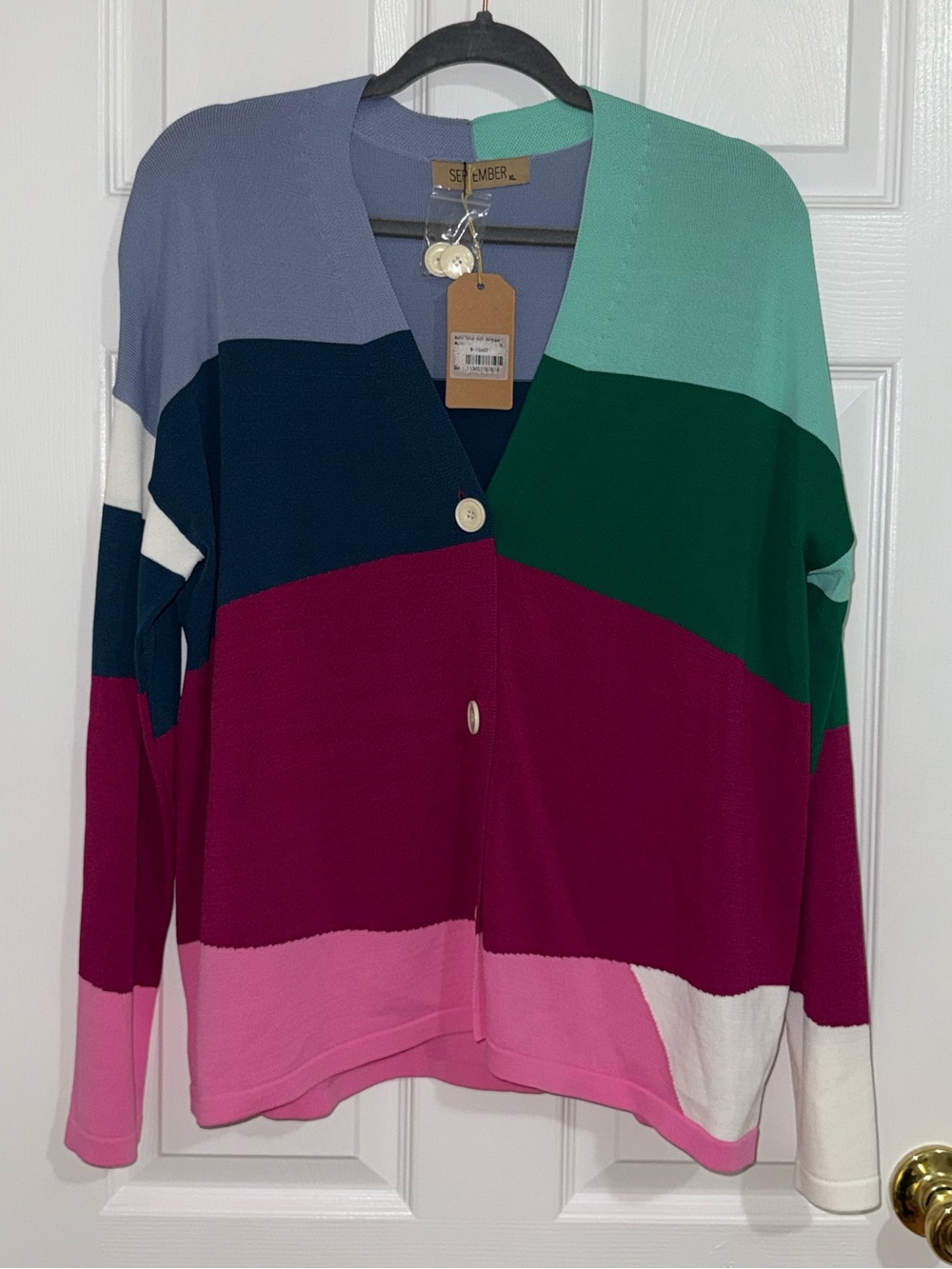 Colorblock Button Cardigan - Mint, Teal, Navy, Magenta, Pink
